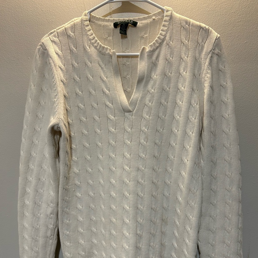 Ralph Lauren Women’s White Cable Knit Sweater Size XL